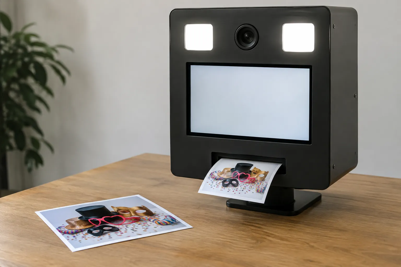 Camera, verlichting en printuitgifte van een photobooth tijdens een praktische controle